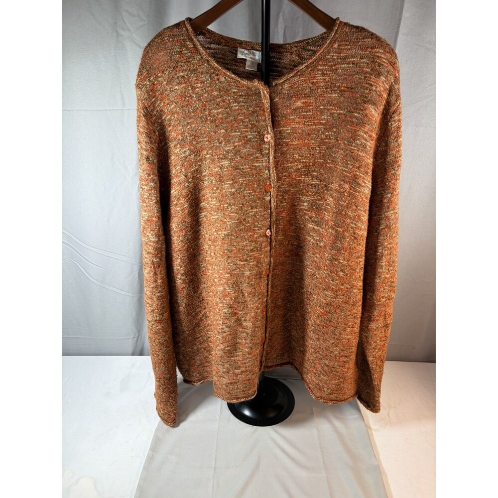 CJ Banks vibrant Orange/Br Sz:XL knit cardigan button-up front design, Fall EUC